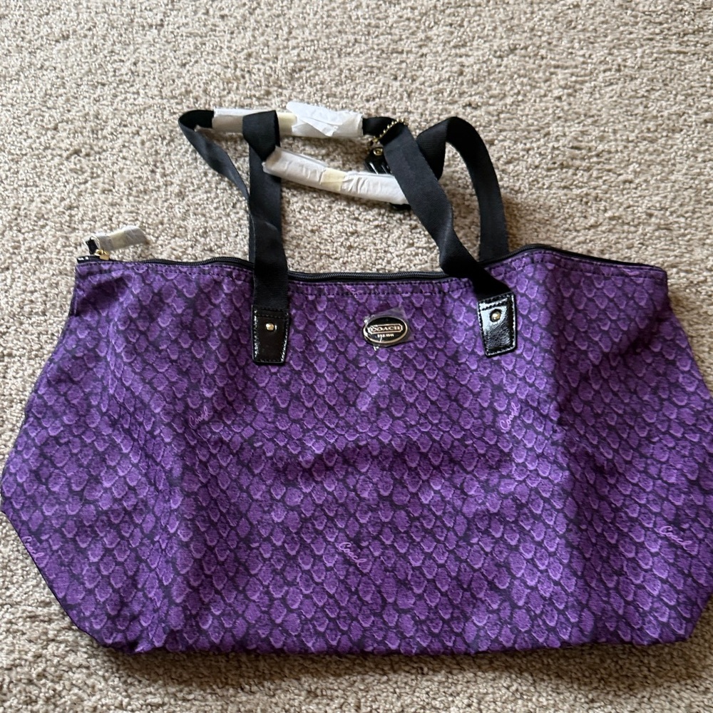 Coach Purple Patterned Tote with Black Straps